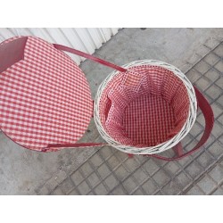 Costurero mimbre blanco tapa roja